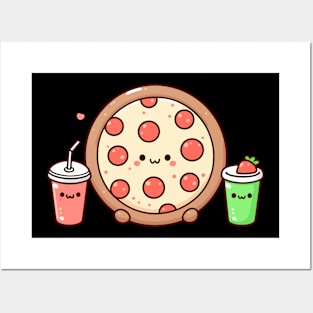 Kawaii Food Characters for Kawaii Lovers | Kawaii Pepperoni Pizza Party Posters and Art